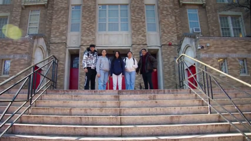 Students on the front steps of DeWitt Clinton High School